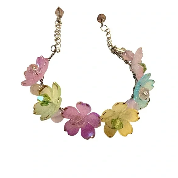 Fairy Bracelet Handwired with Lucite Flowers and Austrian Crystals for Girls - Picture 7 of 13